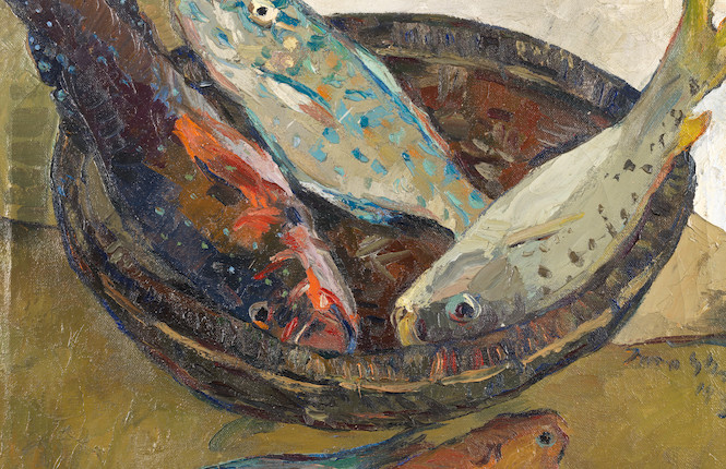 Irma Stern (South African, 1894-1966) Still life of fish  (framed) image 2