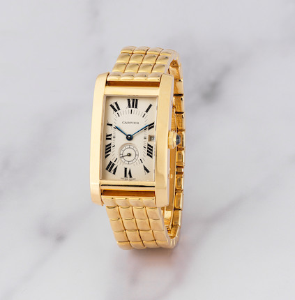 Cartier. Montre bracelet en or jaune 18K (750) avec date mouvement quartz Cartier. An 18K gold quartz calendar bracelet watch   Tank Américaine, Ref 8012905, Purchased 18th February 1992 image 1