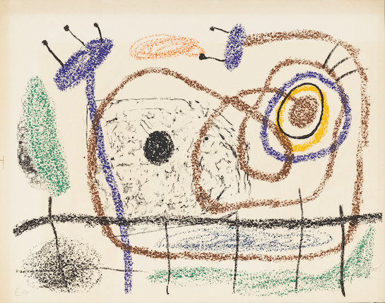 Joan MIRO  (1893-1983) SANS TITRE, 1978 (Maeght, 1132)Planche tirée de L'album 21Lithographie en couleurs sur vélin d'ArchesEpreuve d'artiste signée et annotée EAMaeght, éditeurn ParisMourlot, imprimeur, paris52,8 x 67 cm image 1