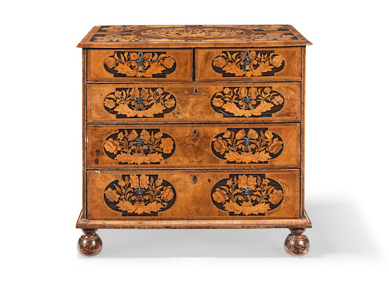 A William and Mary walnut and seaweed marquetry chest image 1