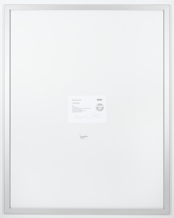 Damien Hirst (British, born 1965) Justice, from 'The Virtues' Laminated giclée print in colours, 2021, on aluminium panel, signed in pencil on the publisher's label affixed verso, stamp-numbered 264/1005, published by Heni Editions, London, housed in the original packaging, the full sheet printed to the edges, 1200 x 960mm (47 1/4 x 37 3/4in)(SH) image 3