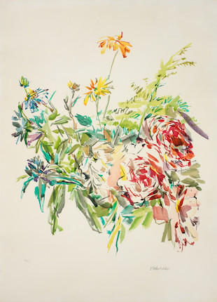 OSKAR KOKOSCHKA (1886-1990) Sommerblumen mit Rosen, 1969 Sheet 76.3 x 56.5cm (30 1/16 x 22 1/4in). (This work is from the numbered edition of 150, printed by J.E. Wolfensberger, Zurich, published by Marlborough Graphics Ltd., London) image 1