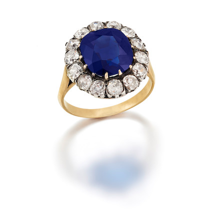 SAPPHIRE AND DIAMOND CLUSTER RING image 1