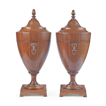 A PAIR OF GEORGE III MAHOGANY KNIFE URNS (2) image 1