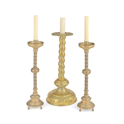 A PAIR OF BRASS GOTHIC REVIVAL TABLE LAMPS (3) image 1
