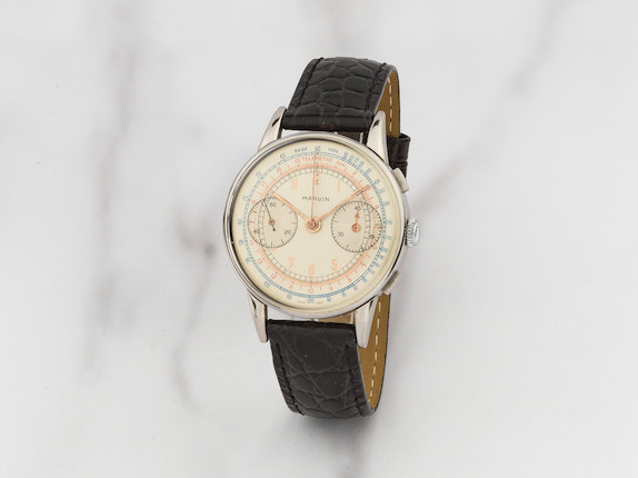 Marvin. Chronographe bracelet en acier mouvement mécanique Marvin. A stainless steel manual wind chronograph wristwatch  Circa 1960 image 1