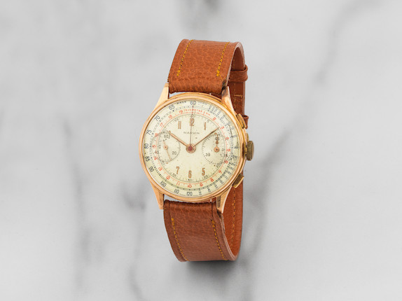 Marvin. Chronographe bracelet en or jaune 14K (585) mouvement mécanique Marvin. A 14K gold manual wind chronograph wristwatch  Circa 1960 image 1