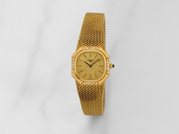 Longines. Montre bracelet de dame en or jaune 18K (750) sertie de diamants mouvement mécanique Longines. A lady's 18K gold and diamond set manual wind bracelet watch  Ref 4769, Circa 1980 image 1
