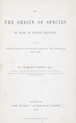 DARWIN (CHARLES) On the Origin of Species by Means of Natural Selection, or the Preservation of Favoured Races in the Struggle for Life, FIRST EDITION, John Murray, 1859 image 2