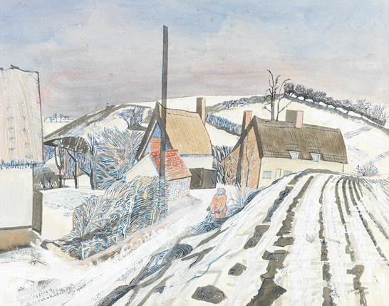 Edward Bawden R.A. (British, 1903-1989) Winter Farm Scene image 1