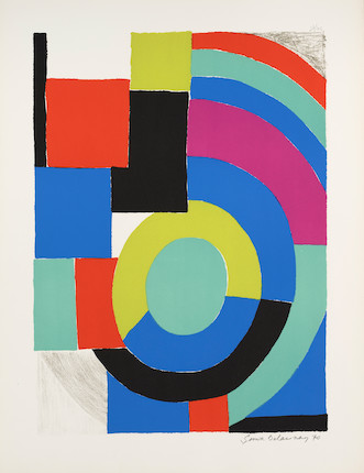 Sonia DELAUNAY (1885-1979) LA VERTE, 1970 Lithographie en couleurs sur vélin d'Arches Signée, datée et numérotée 35/75 tête-bêche65,3 x 50 cm image 1