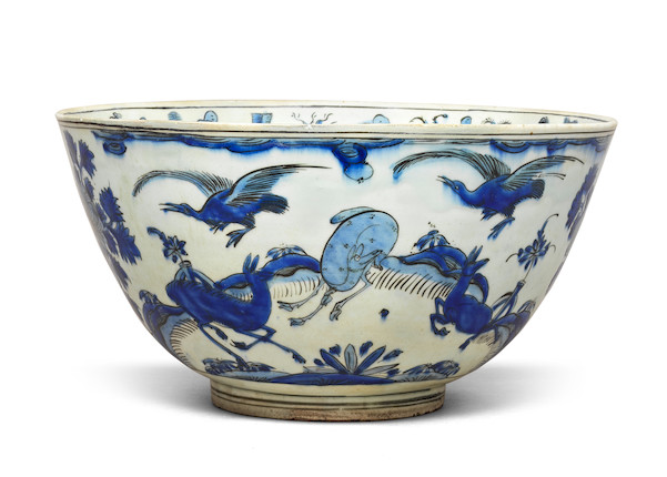 A large Safavid blue and white pottery bowl Persia, 17th Century image 2