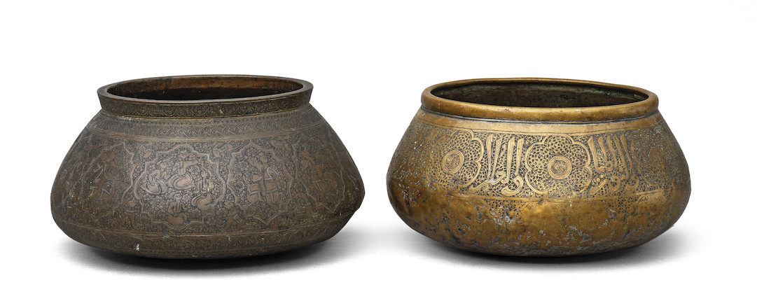 Two engraved brass bowls Persia, 14th and 19th Century(3) image 1