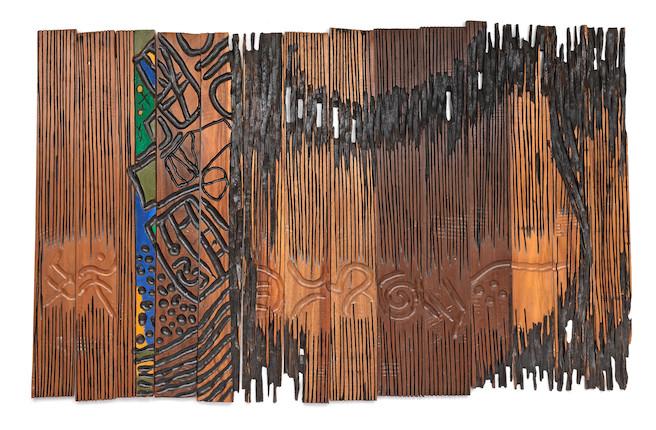 El Anatsui (Ghanaian, born 1944) Grandma's Cloth Series, 1993 76 x 130 x 2cm (29 15/16 x 51 3/16 x 13/16in). (in 14 pieces) image 1