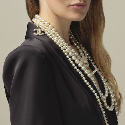 Chanel Fall Winter 2015 3 Strand Pearl Gold CC Necklace