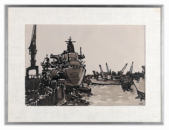 Sir Kyffin Williams R.A. (British, 1918-2006) Le Havre Docks image 2