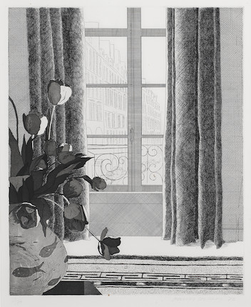 David Hockney (British, born 1937) Rue de Seine Etching and aquatint, 1972, on J Green mould-made paper, signed, dated and numbered 20/150 in pencil, printed by Print Shop, Amsterdam, published by Petersburg Press, London, the full sheet, framedPlate 535 x 435mm (21 1/8 x 17 1/8in)Sheet 890 x 704mm (35 x 27 3/4in) image 1
