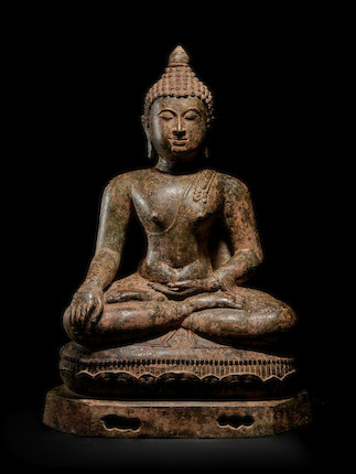 A COPPER ALLOY FIGURE OF BUDDHA NORTHERN THAILAND, LAN NA KINGDOM, CIRCA 1470-1503 image 1