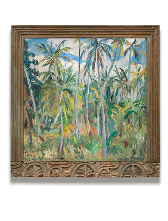Irma Stern (South African, 1894-1966) 'Palm Trees', Zanzibar within artist's original Zanzibar frame. image 1
