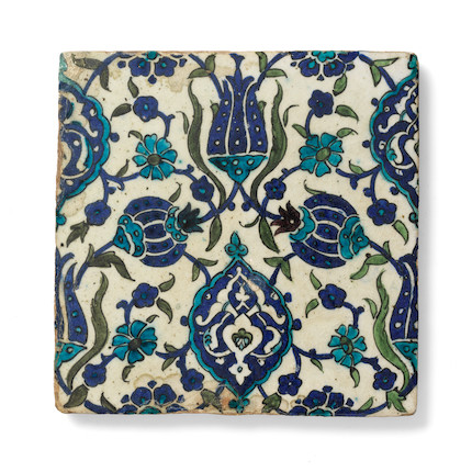 A Damascus underglaze-painted pottery tile Syria, late 16th Century image 1