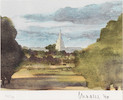 Thumbnail of HM King Charles III (British, born 1948) Tetbury Church Lithograph in colours, 1998, on wove paper, signed, dated, and numbered 55/100 in pencil (there were also ten artist's proofs), printed by Curwen Prints Ltd., Chilford, published by Anna Hunter Fine Arts, London, housed within the original blue leather box, with margins,  framed; together with a copy of the book 'HRH The Prince of Wales Watercolours', 1998, edition 75/100Image 148 x 202mm (5 7/8 x 8in)(3) image 1