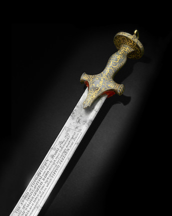 The Bedchamber Sword of Tipu Sultan (reg. 1782-1799), a fine gold-koftgari-hilted steel sword (sukhela) India,  18th Century image 1