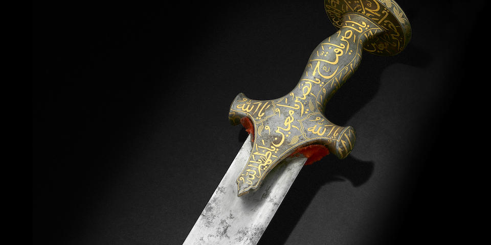 The Bedchamber Sword of Tipu Sultan (reg. 1782-1799), a fine gold-koftgari-hilted steel sword (sukhela) India,  18th Century