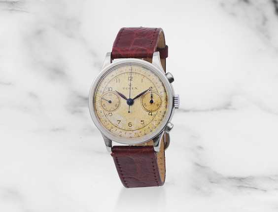 Rolex. Rare chronographe bracelet en acier mouvement mécanique Rolex. A rare stainless steel manual wind chronograph wristwatch  Ref 2508, Circa 1936 image 1