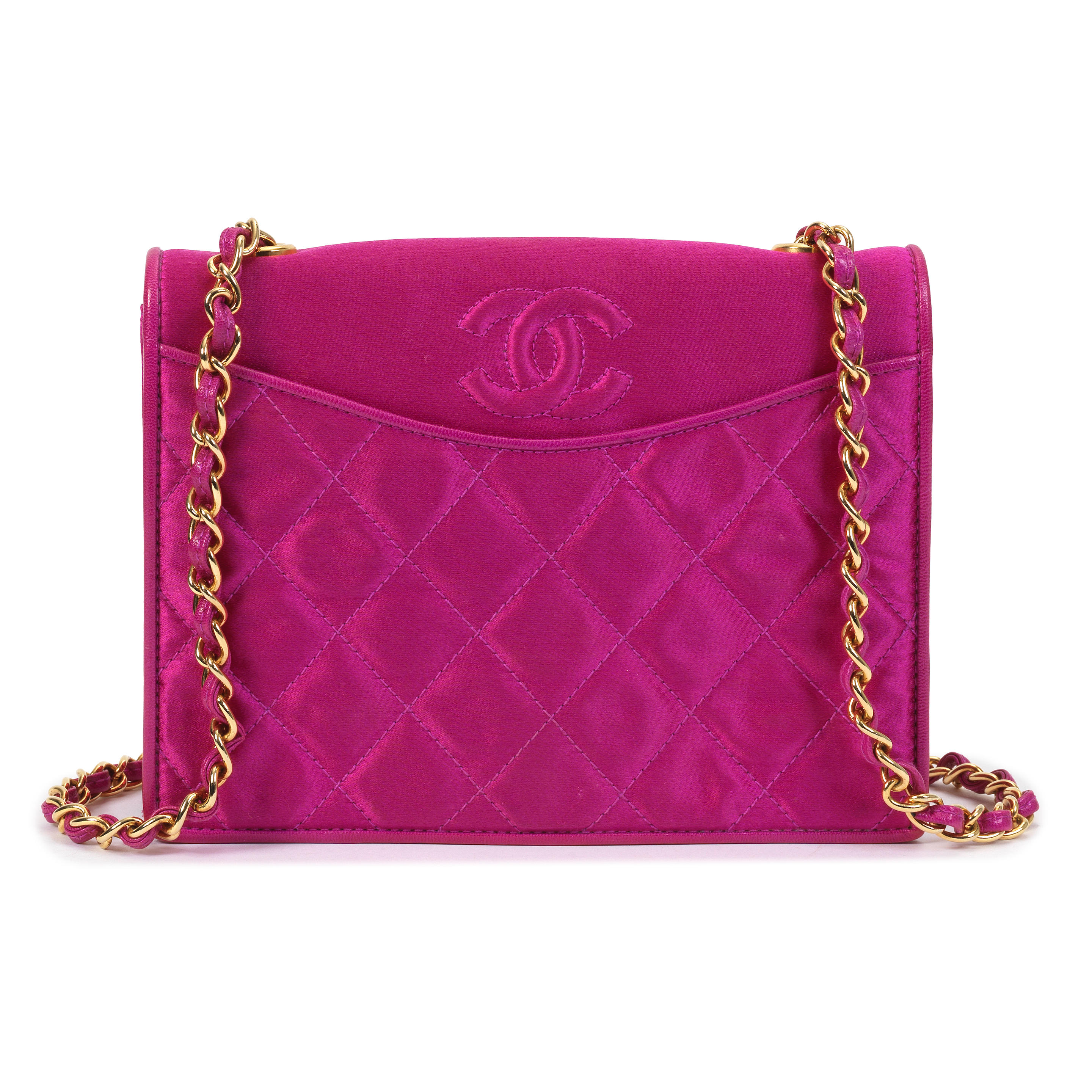 Bonhams : Karl Lagerfeld for Chanel a Hot Pink Satin CC Full Flap Bag  1989-91 (includes serial sticker, authenticity card and dust bag)