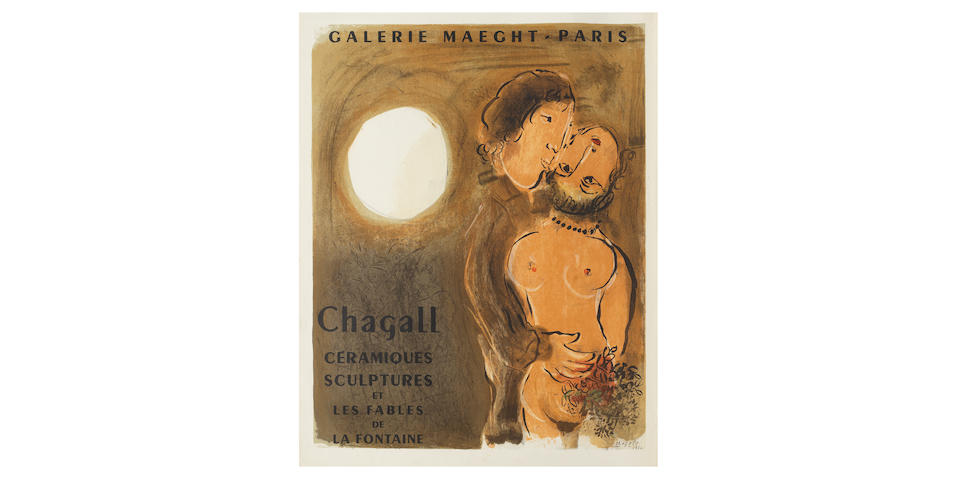Marc Chagall (Russian/French, 1887-1985) Couple en Ocre Lithographic poster in colours, 1952, on wove paper, from the unnumbered edition of 300 with text, printed by Mourlot Imprimeur, published by &#201;ditions Maeght, Paris, the full sheetSheet 683 x 542mm (26 7/8 x 21 1/4in)