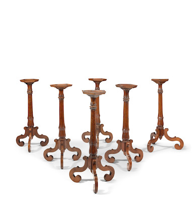 A rare set of six Dutch walnut and yew candle standsLate 17th / early 18th century (6) image 1