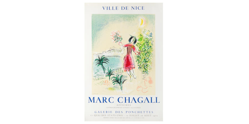 After Marc Chagall (French/Russian, 1887-1985) By Charles Sorlier (French, 1921-1990) Baie de Nice Lithographic poster in colours, 1970, on wove paper, from the unnumbered edition of 3,000 with text, printed by Mourlot Imprimeur, Paris, published by &#201;ditions Galerie des Ponchettes, NiceSheet 760 x 505mm (29 7/8 x 19 7/8in)