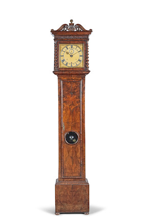 A fine and rare late 17th century English walnut month-going longcase clock with ten inch silver-mounted skeletonised dial Joseph Knibb, London image 1