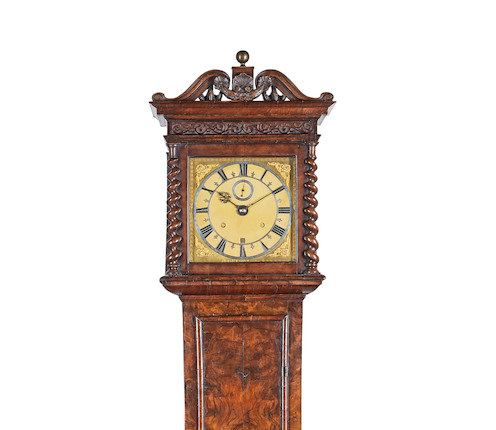 A fine and rare late 17th century English walnut month-going longcase clock with ten inch silver-mounted skeletonised dial Joseph Knibb, London image 5