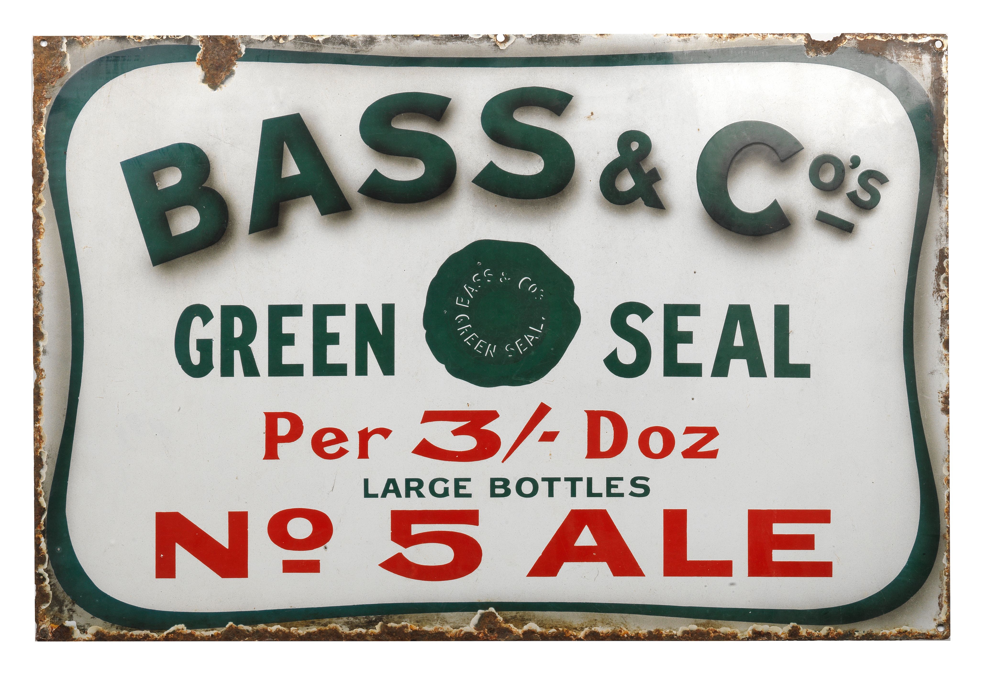 Bonhams Cars : A Bass & Co Green Seal No.5 Ale enamel advertising sign