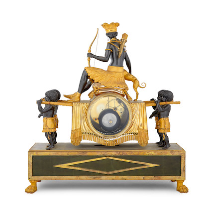 A very fine and impressive late 18th century French gilt and patinated bronze mantel clock  Deverberie & Comp.  Invet. Fecit, Paris.  The Huntress image 5