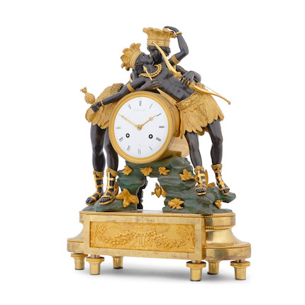 A fine early 19th century French gilt and patinated bronze mantel clock depicting a pair of lovers De Verberie & Company, Paris image 4