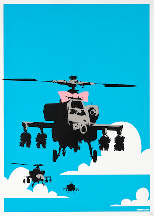 Banksy (British, born 1974) Happy Chopper Screenprint in colours, 2003, on wove paper, numbered 182/750 in pencil, published by Pictures on Walls, London, the full sheet, framedImage 671 x 472mm (26 1/2 x 18 1/2in)Sheet 697 x 500mm (27 1/2 x 19 5/8in) image 1