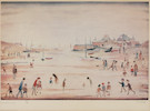 Thumbnail of Laurence Stephen Lowry R.A. (British, 1887-1976) On The Sands Offset lithograph in colours, on wove paper, signed and numbered 141/500 in pencil, printed by Chorley Pickersgill Ltd., Leeds, with full margins, framedImage 380 x 570mm (14 7/8 x 22 1/2in)Sheet 507 x 628mm (20 x 24 3/4in) image 1