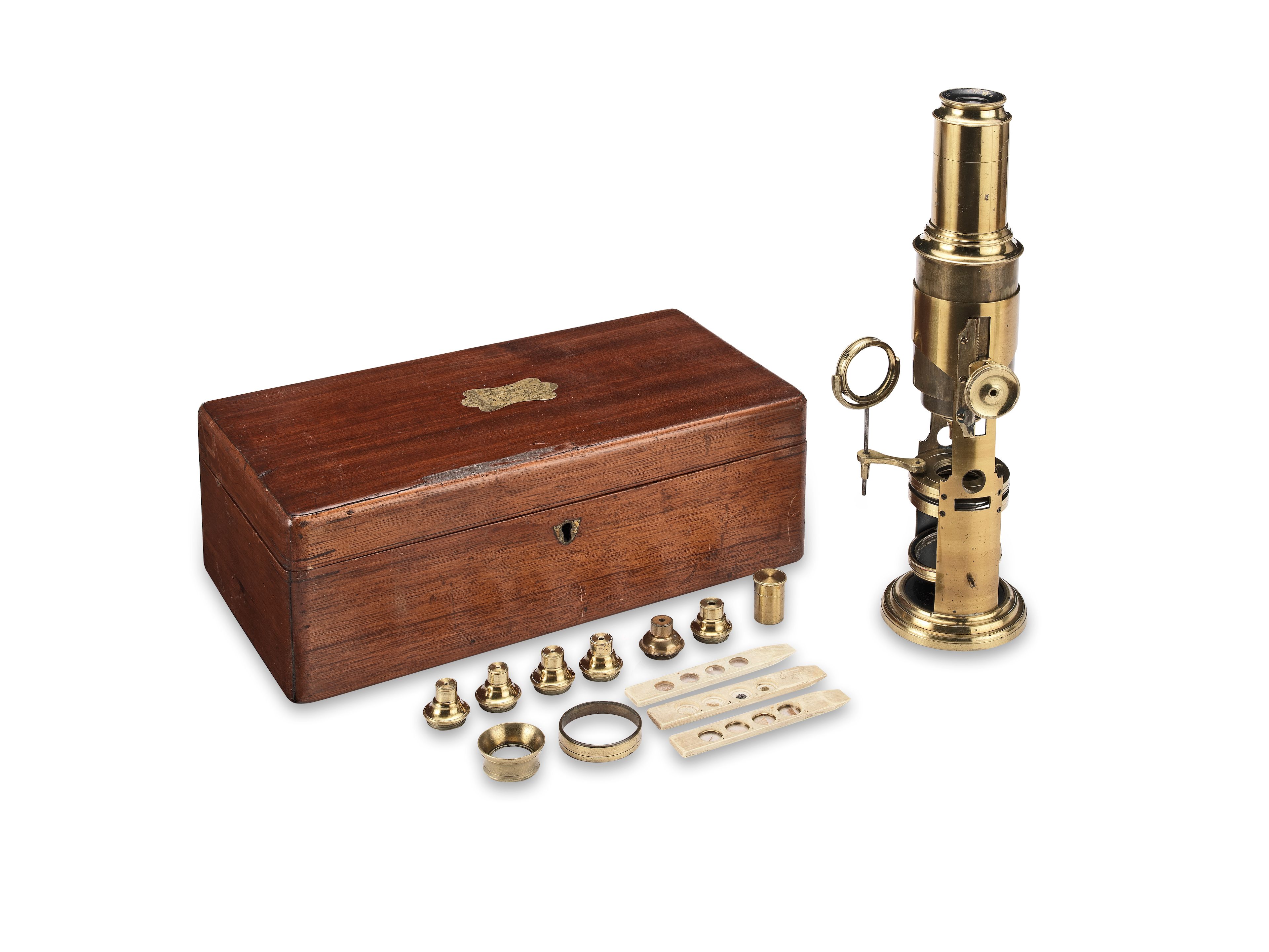 Bonhams : A Brass Drum Microscope, English, circa 1840,