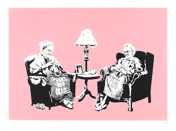 Banksy (British, born 1974) Grannies (LA Edition) Screenprint in colours, 2006, on Arches 88 wove paper, numbered 113/500 in pencil (the total edition was 500, however only approximately 100 unsigned prints were ever printed), published by Modern Multiples Fine Art Editions, Los Angeles, with their blindstamp, framedImage 485 x 682mm (19 1/8 x 25 7/8in)Sheet 570 x 765mm (22 7/16 x 30 1/8in) image 1