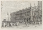 Thumbnail of Antonio Canal, known as il Canaletto (Italian, 1697-1768) La Libreria. V. Etching, circa 1740, on laid paper, with a partial three-crescent watermark, Bromberg's second state of three, with trimmed margins, framedPlate 144 x 208mm (5 3/4 x 8 1/4in)Sheet 177 x 257mm (6 7/8 x 10 1/8in) image 1