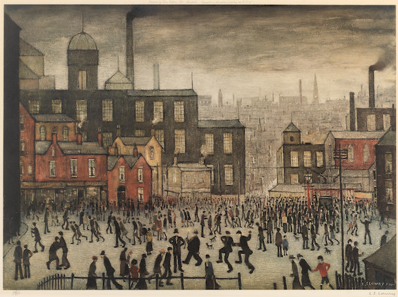 Laurence Stephen Lowry R.A. (British, 1887-1976) Our Town Offset lithograph in colours, on wove paper, signed and numbered 347/850 in pencil, published by Grove Galleries Ltd., Manchester, with margins, framedImage 425 x 614mm (16 3/4 x 24 1/8in)Sheet 575 x 755mm (22 5/8 x 29 3/4in) image 1