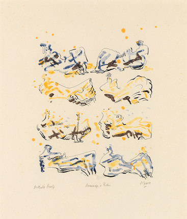 Henry Moore O.M., C.H. (British, 1898-1986) Hommage à Rodin Lithograph in colours, 1966, on Arches wove paper, signed, titled and inscribed 'Artist's Proof' in pencil,  (presumably an artist's proof aside from the numbered edition of 120), printed by J.E. Wolfensberger, Zurich, published by Arted Editions d'Art, Paris, with full margins, framedImage 292 x 229mm (11 1/2 x 9in)Sheet 650 x 449mm (25 3/4 x 19 5/8in) image 1