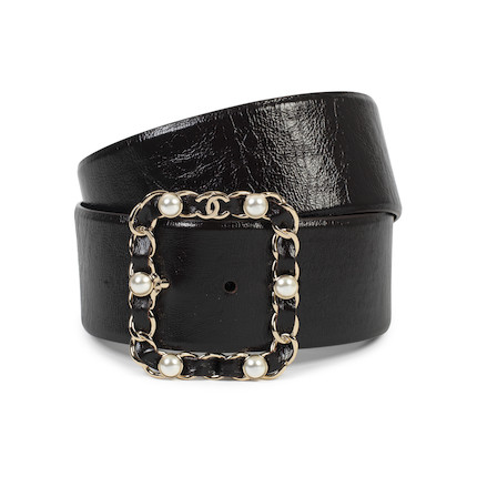 Bonhams : Chanel a Dark Brown Glazed Calfskin Square Buckle Belt
