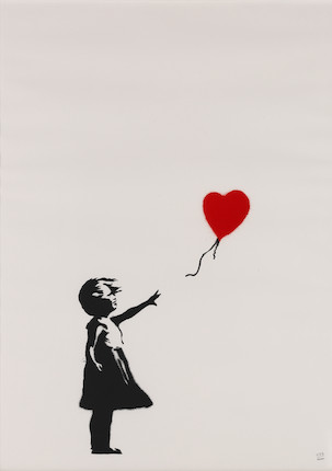 Banksy (British, born 1974) Girl with Balloon  Screenprint in colours, 2004, on wove paper, numbered 233/600 in pencil, published by Pictures on Walls, London, with their blindstamp, the full sheet, framedSheet 700 x 499mm (27 5/8 x 19 5/8in) image 1