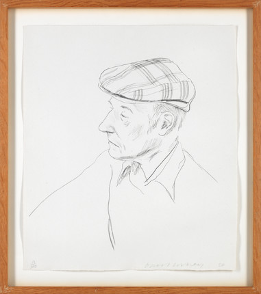 David Hockney R.A. (British, born 1937) William Burroughs Lithograph, 1980-81, on HMP Koller handmade paper, signed,  dated and numbered 16/100 in pencil (there were also 20 artist's proofs), printed by Christine Fox and Chris Sukimoto, published by Gemini G.E.L., Los Angeles, with their blindstamp and ink stamp verso, the full sheet, framedSheet 520 x 445mm (20 1/2 x 17 1/2in) image 2