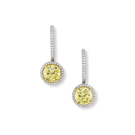 BOODLES COLOURED DIAMOND AND DIAMOND PENDENT EARRINGS, image 1