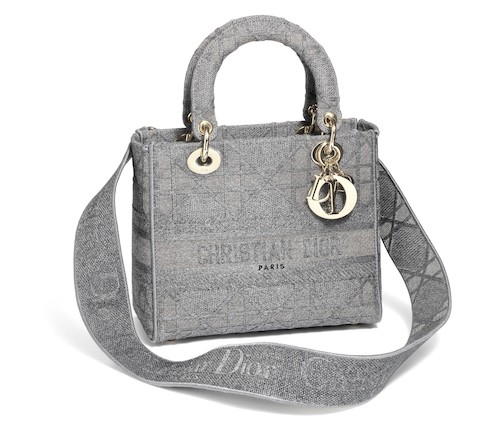 Bonhams : Christian Dior A Lady Dior bag of dark grey quilted canvas with  gold tone hardware, two handles and detachable shoulder strap.