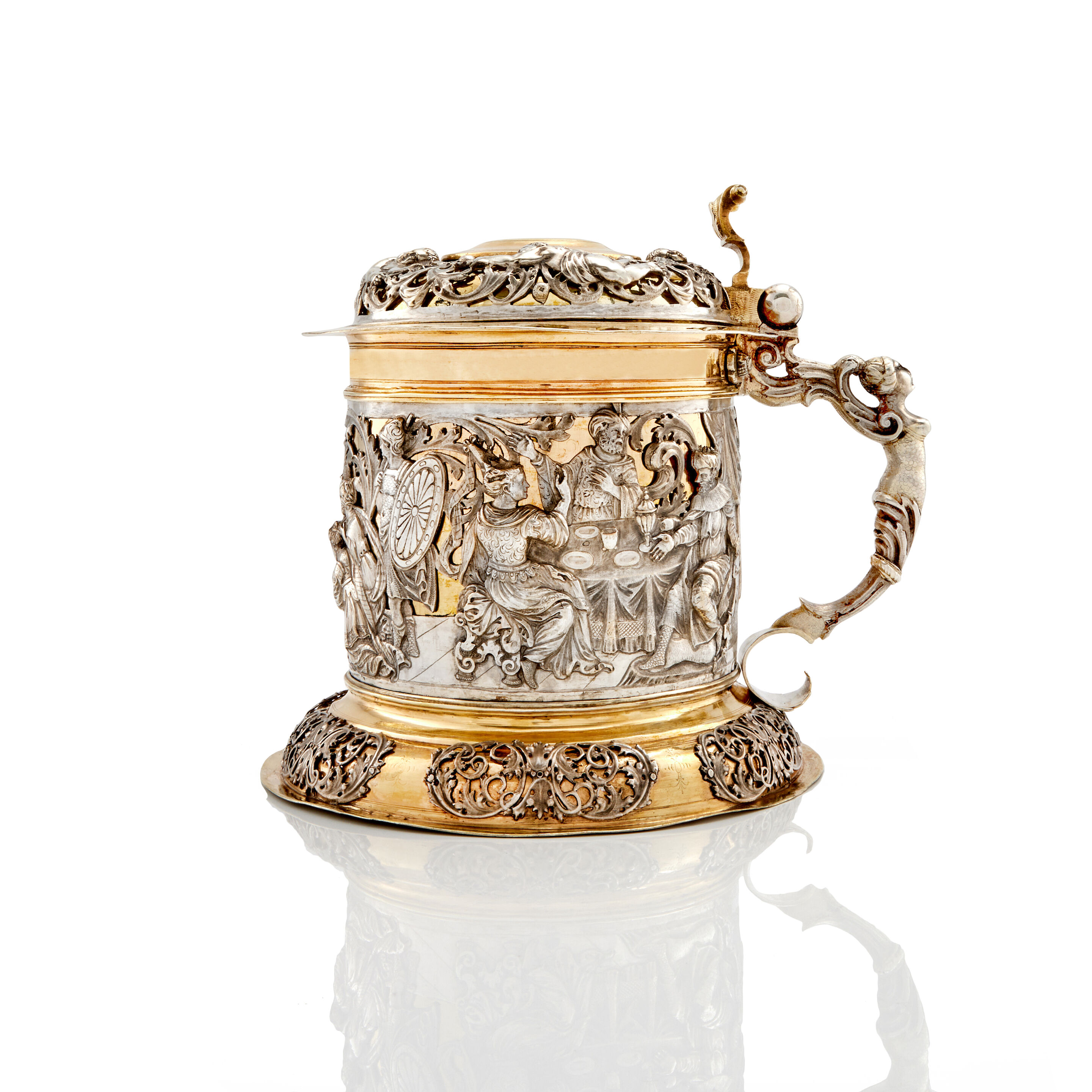 A monumental German silver and parcel-gilt tankard August Hosse, Halle / Saale, circa 1696, cover with import mark for Latvia